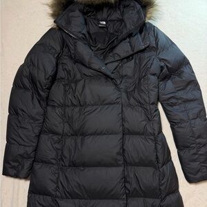 The North Face Women's Black Puffer Coat with Fur Hood size L